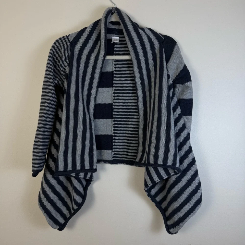 Tea Womens Open Cardigan Sweater sz XL Gray Striped Knitwear Boxy Outdoor Hi-Low